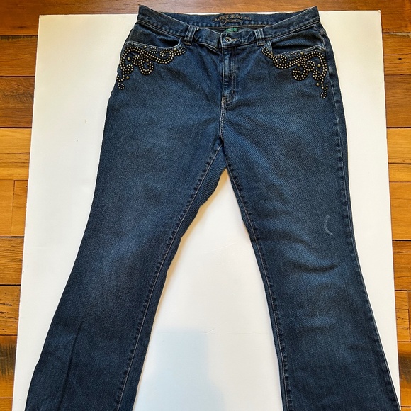 Lauren Jean Company bootcut jeans back flap pocket nail head trim size 14 - Picture 1 of 10